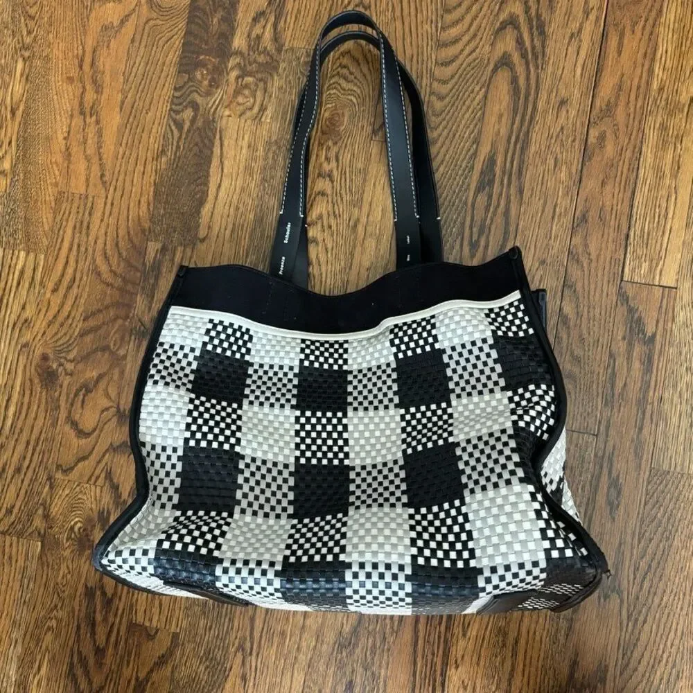 Proenza Schouler White Label Morris Woven Plaid Tote Black White Large